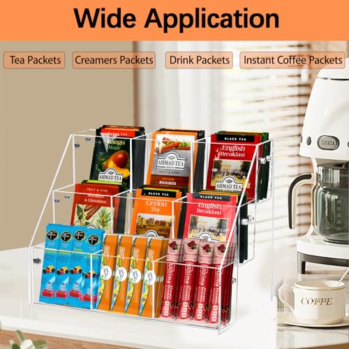 Wuudy Tea Bag Organizer Holder, Acrylic Tea Packets Storage Box Container Display Stand Rack for Counter Cabinet Countertop Kitchen Office, 3 Tier - Image 2