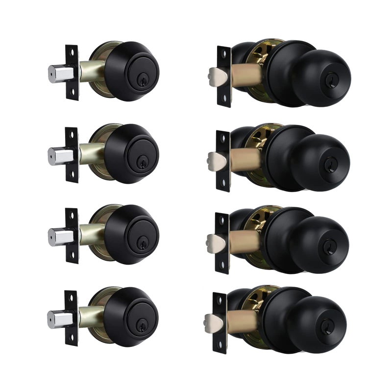 Cielsa Dawn Front Door Lock Set Exterior Door Lock Set With Deadbolt  Single Cylinder Deadbolt Lock And Door Knob Set  Keyed Alike Matte Black Door Knob And Deadbolt Set(4Pack Set) - Image 1