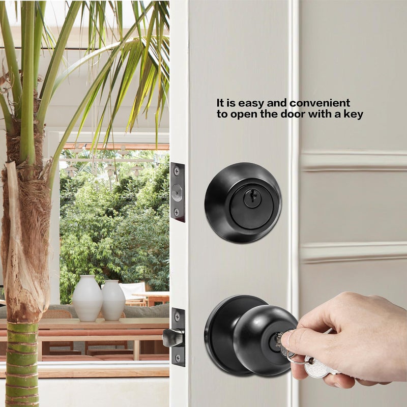 Cielsa Dawn Front Door Lock Set Exterior Door Lock Set With Deadbolt  Single Cylinder Deadbolt Lock And Door Knob Set  Keyed Alike Matte Black Door Knob And Deadbolt Set(4Pack Set) - Image 4
