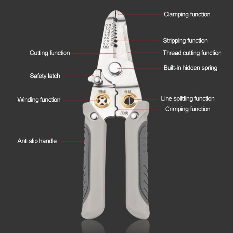 uptodateproducts Multifunction Wire Plier Tool 7 in 1 MultiFunctional Wire Splitting Pliers Electrical Stripping Tool for Electric Cable Stripping Cutting Cable Stripper and CrimpingGrey - Image 4
