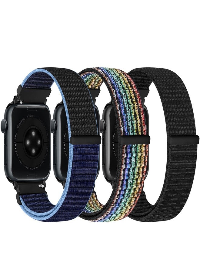 Bcuckood Nylon Sport Bands Compatible with Apple Watch Band 49mm 45mm 44mm 42mm 41mm 40mm 38mm Women Men, Adjustable Sport Solo Loop Bands for iWatch Series 9 8 7 6 5 4 3 SE2 SE Ultra 2 1, 3 Pack - Image 2
