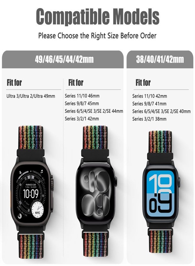 Bcuckood Nylon Sport Bands Compatible with Apple Watch Band 49mm 45mm 44mm 42mm 41mm 40mm 38mm Women Men, Adjustable Sport Solo Loop Bands for iWatch Series 9 8 7 6 5 4 3 SE2 SE Ultra 2 1, 3 Pack - Image 4
