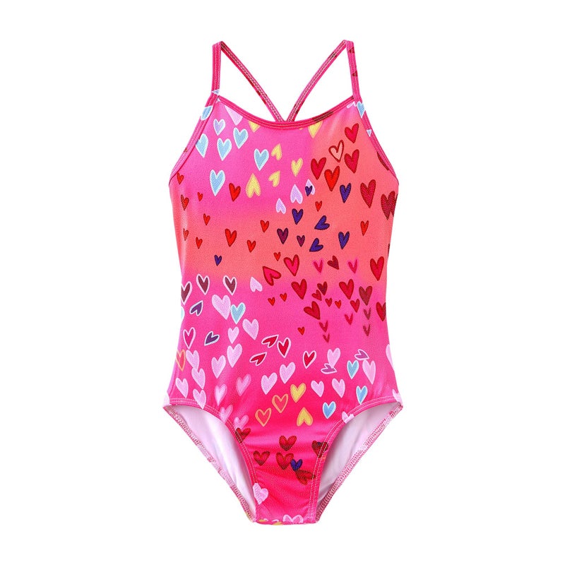 iLover Girls Sparkle One Piece Swimsuits Crossback Swimwear Beach Bathing Suit with Adjustable Strap 5-6 Years - Image 1