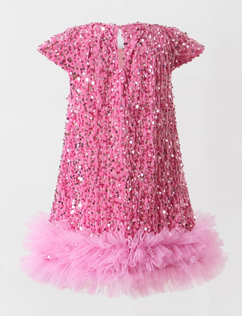 Happy Cherry Kid Girls A-Line Sleeveless Sparkly Gown Party Dresses with Faux Fur Trim Sequin Dress Pink 5-6 Years - Image 3