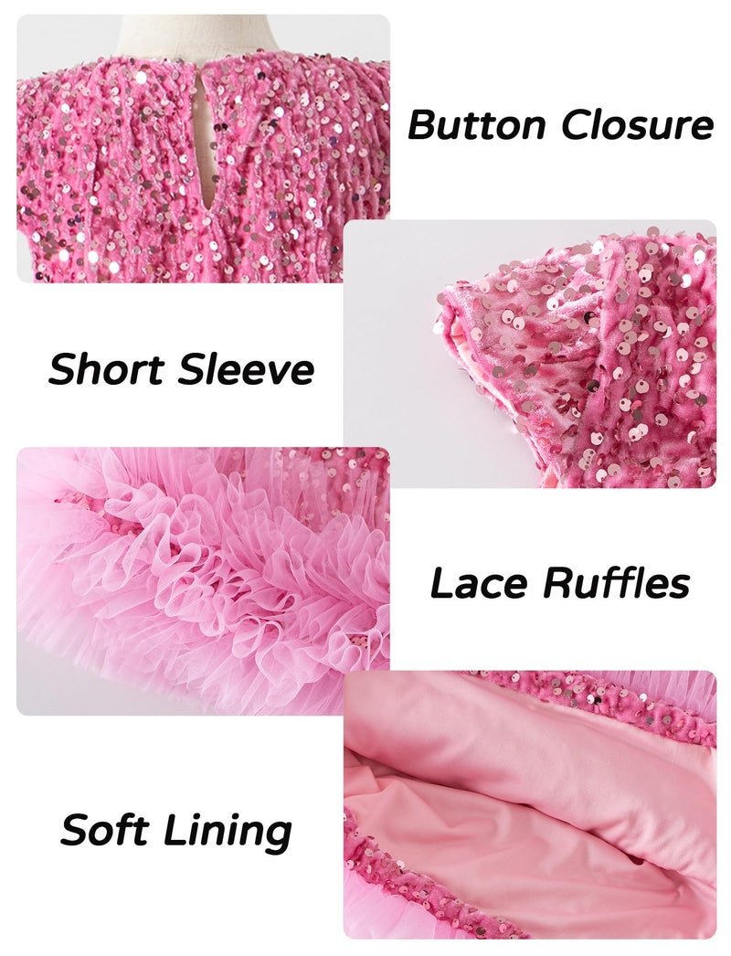 Happy Cherry Kid Girls A-Line Sleeveless Sparkly Gown Party Dresses with Faux Fur Trim Sequin Dress Pink 5-6 Years - Image 5