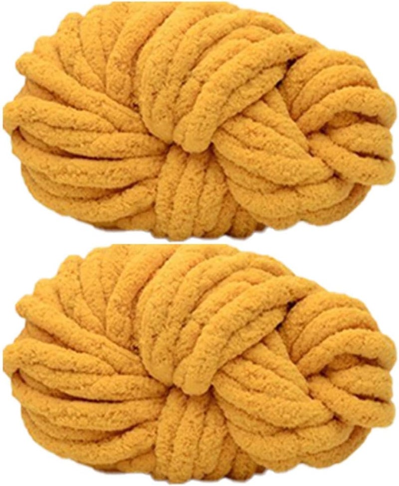Luckam 2 Pack of Soild Color Knitting Yarn Chunky Chenille Yarn for DIY Arm Hand Knitting Spin Yarn Blanket Hat Scarf Chunky Blanket Bag 500g(Turmeric) - Image 1