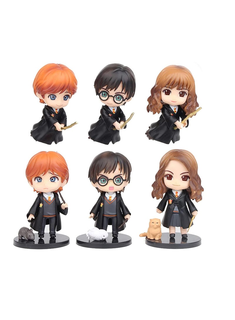 عام مجموعة ألعاب هاري بوتر: أشكال عمل صغيرة بحجم 8سم، عبارة عن 6 قطع من الأشكال الصوتية لشخصيات هاري بوتر، مثالية للمكاتب وطاولات الدراسة، أكشاك السيارات، الديكورات، وتزيين الكعك للأولاد والبنات. - Image 1