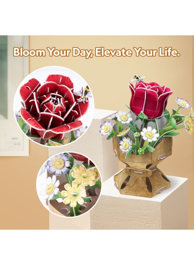CubicFun 3D Puzzle Rose Flower Bouquet 120-Pieces | No-Glue or Scissors Needed! | Building Kit | Puzzle for Adults | Challenging Puzzle | Arts & Crafts | Perfect for Stress Reliever and Puzzle Lovers - Image 3