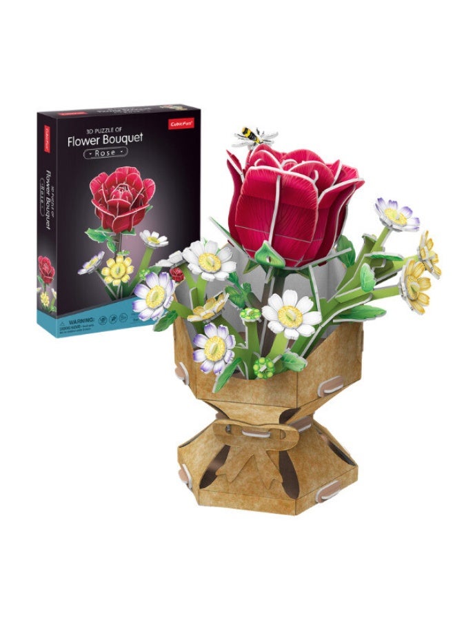 CubicFun 3D Puzzle Rose Flower Bouquet 120-Pieces | No-Glue or Scissors Needed! | Building Kit | Puzzle for Adults | Challenging Puzzle | Arts & Crafts | Perfect for Stress Reliever and Puzzle Lovers - Image 1