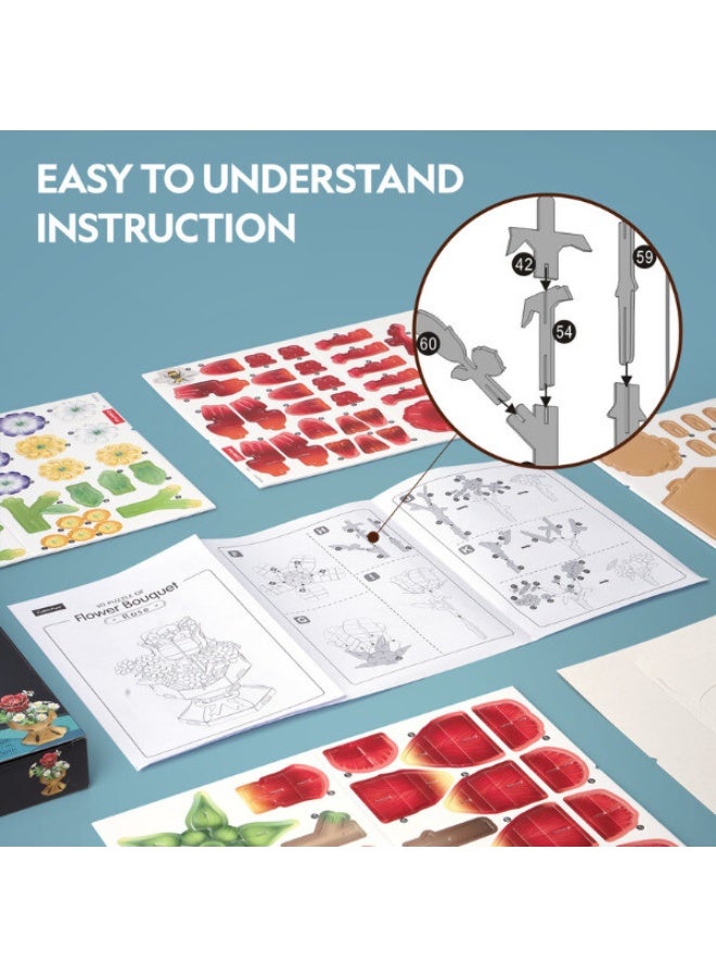 CubicFun 3D Puzzle Rose Flower Bouquet 120-Pieces | No-Glue or Scissors Needed! | Building Kit | Puzzle for Adults | Challenging Puzzle | Arts & Crafts | Perfect for Stress Reliever and Puzzle Lovers - Image 5