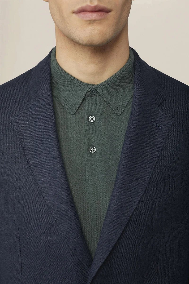 دوبل غانغر Men's unlined jacket, 100% linen, regular fit - DK Blue