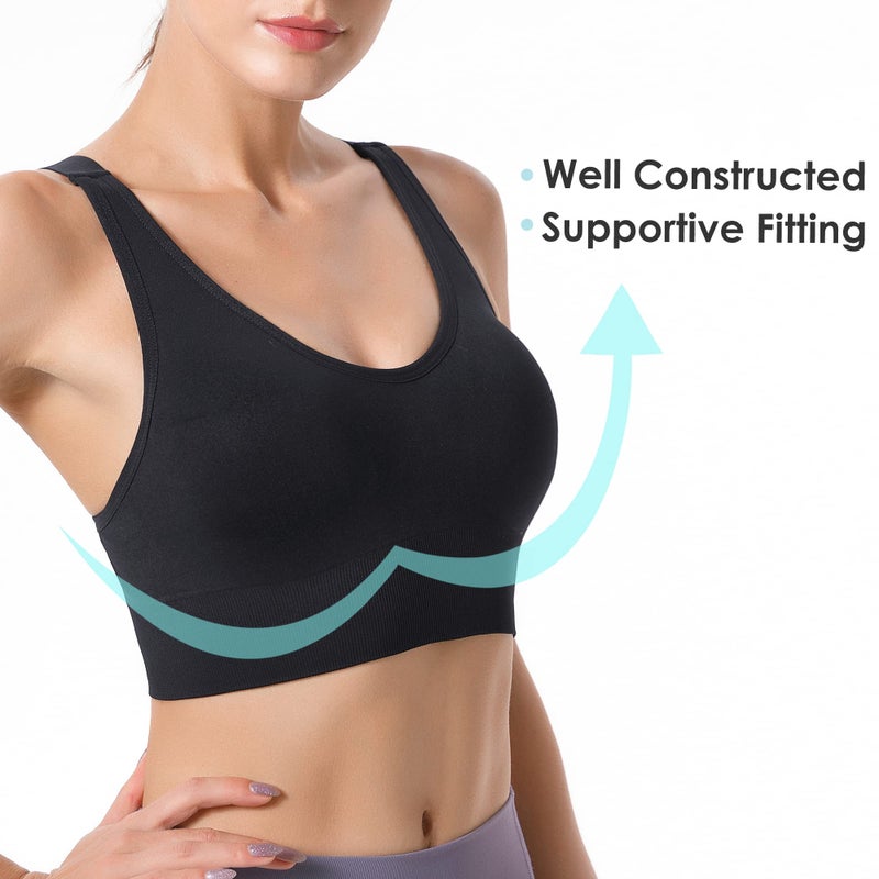 Evercute Sports Bra for Women Padded Medium Support Criss Cross Strappy Bras Seamless High Impact Yoga Exercise Athletic Bras - Image 3