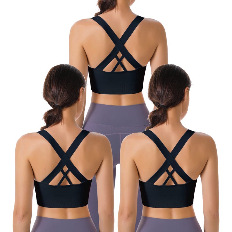 Evercute Sports Bra for Women Padded Medium Support Criss Cross Strappy Bras Seamless High Impact Yoga Exercise Athletic Bras - Image 1