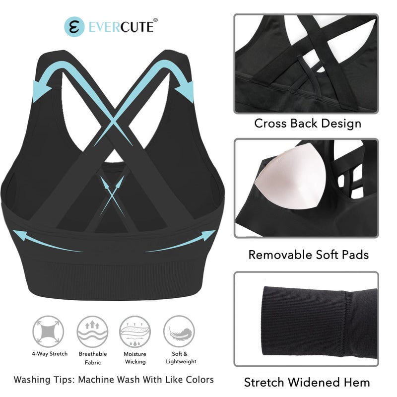 Evercute Sports Bra for Women Padded Medium Support Criss Cross Strappy Bras Seamless High Impact Yoga Exercise Athletic Bras - Image 4