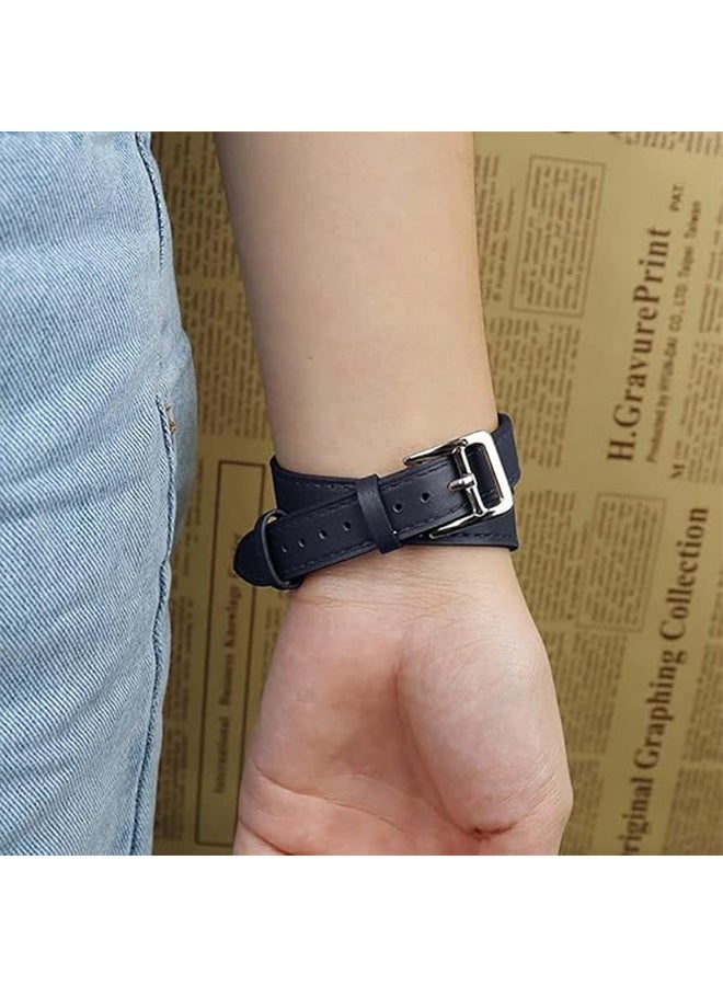 Genuine Leather Double Tour Designed Slim Strap for iWatch Series 10 (42mm), Leather Replacement Band Compatible for iWatch SE Series 9/8/7/6/5/4/3/2/1 (38mm/40mm/41mm/42mm), Black - Image 5