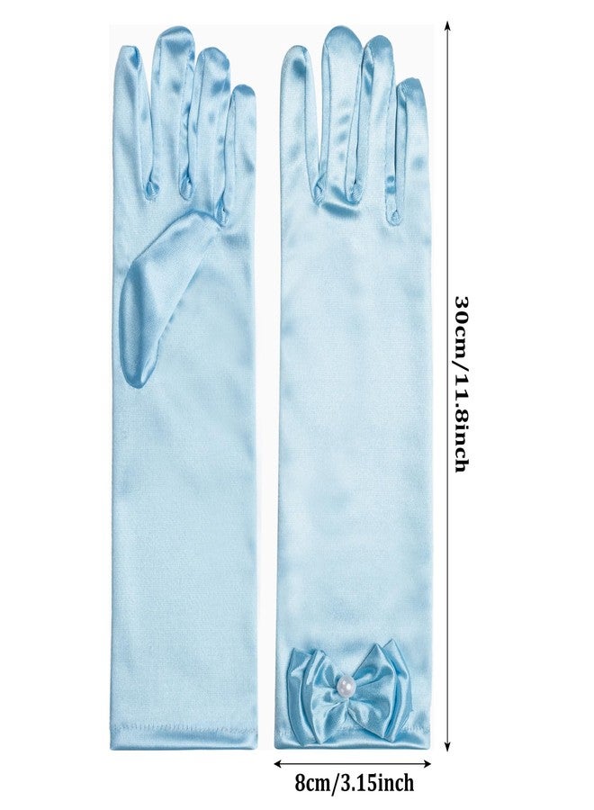 GHGMAO Little Girls Princess Gloves - Satin Gloves for Birthday Halloween Costume Party Princess Cosplay First Communion (Sky Blue) - Image 3