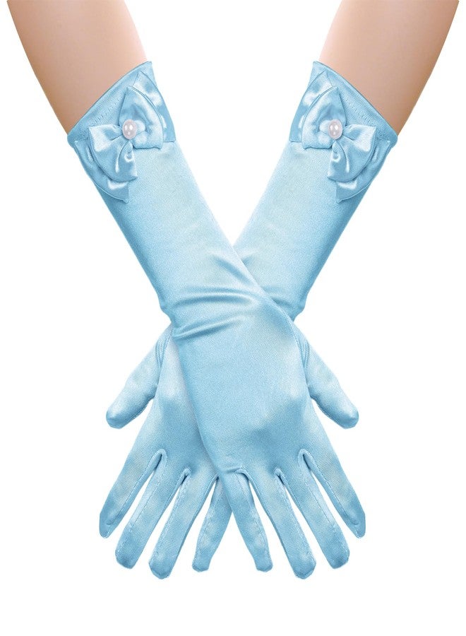 GHGMAO Little Girls Princess Gloves - Satin Gloves for Birthday Halloween Costume Party Princess Cosplay First Communion (Sky Blue) - Image 1