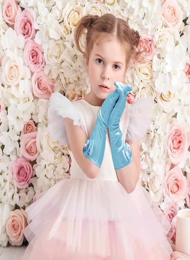 GHGMAO Little Girls Princess Gloves - Satin Gloves for Birthday Halloween Costume Party Princess Cosplay First Communion (Sky Blue) - Image 2