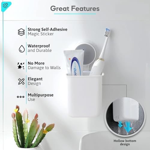 Vruta Toothbrush Holders for Bathroom Plastic Wall Mounted Self Adhesive Brush Holder, Toothpaste, Shaver, Razor & Makeup Brush Holder (2, Standerd) - Image 5