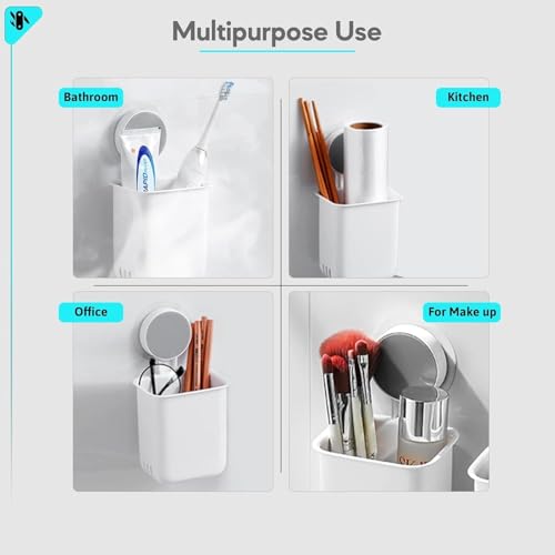 Vruta Toothbrush Holders for Bathroom Plastic Wall Mounted Self Adhesive Brush Holder, Toothpaste, Shaver, Razor & Makeup Brush Holder (2, Standerd) - Image 4
