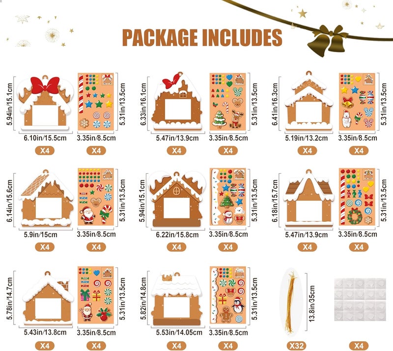 EASUTE 32 Pack Kids Christmas Picture Frame Craft Kits - DIY Gingerbread House Photo Frame Hanging Ornaments for Xmas Tree Holiday Decorations, Classroom Activities & Home Art Projects - Image 2