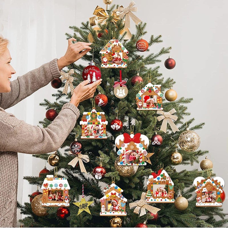 EASUTE 32 Pack Kids Christmas Picture Frame Craft Kits - DIY Gingerbread House Photo Frame Hanging Ornaments for Xmas Tree Holiday Decorations, Classroom Activities & Home Art Projects - Image 4