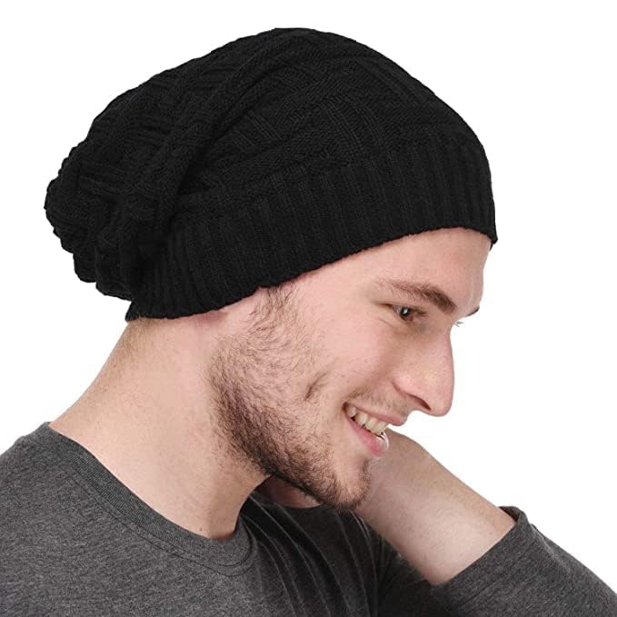 UMANI Beanie Cap For Men Women Skull Slouchy Winter Woolen Knitted Inside Fur Men's Caps(Assorted Pattern) (Black, Free Size) - Image 2
