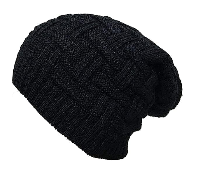 UMANI Beanie Cap For Men Women Skull Slouchy Winter Woolen Knitted Inside Fur Men's Caps(Assorted Pattern) (Black, Free Size) - Image 3