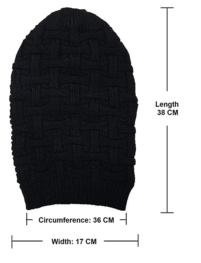 UMANI Beanie Cap For Men Women Skull Slouchy Winter Woolen Knitted Inside Fur Men's Caps(Assorted Pattern) (Black, Free Size) - Image 4