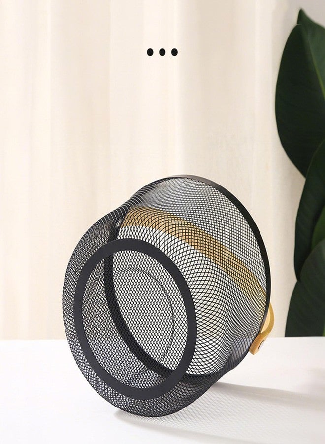 AJIODA Metal Mesh Steel Wire Basket, Round Storage Organizer Basket with Wooden Handle Multi-functional Hanging Kitchen Baskets Fruit Baskets for Kitchen Bathroom Picnic Decor Cabinet Home, Black - Image 5