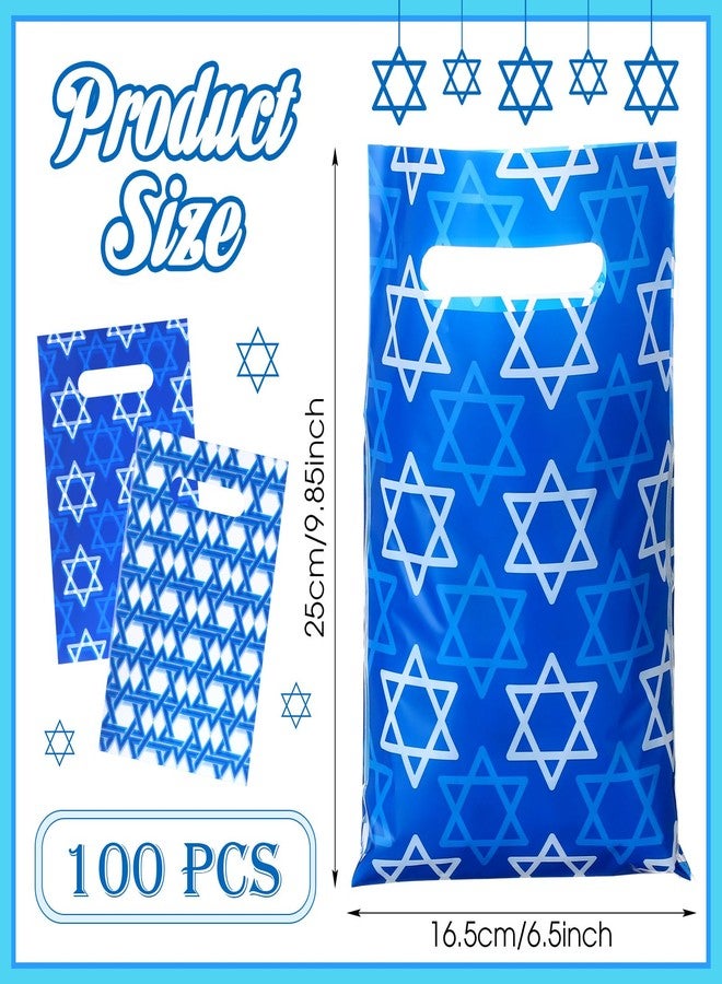 GliCraft 100 Pcs Happy Purim Gift Bags with Handles Reusable Star of David Treat Bags Small Plastic Snack Goodies Treat Candy for Hanukkah Purim Passover Party Favor Supplies 9.84''x6.5'' - Image 3