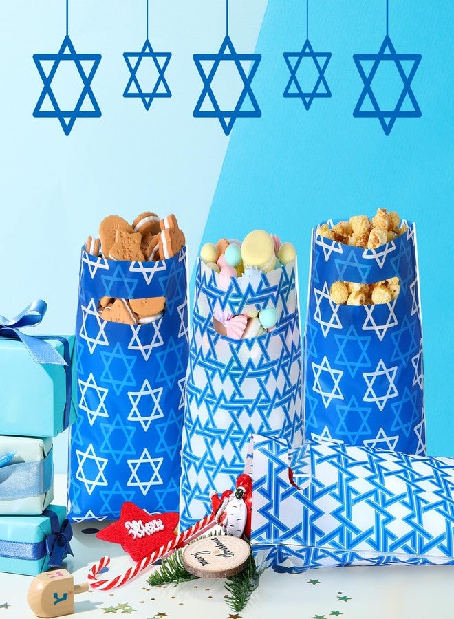 GliCraft 100 Pcs Happy Purim Gift Bags with Handles Reusable Star of David Treat Bags Small Plastic Snack Goodies Treat Candy for Hanukkah Purim Passover Party Favor Supplies 9.84''x6.5'' - Image 2