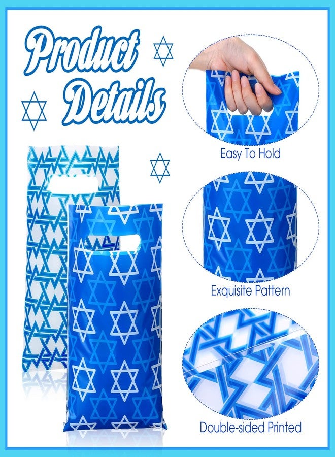 GliCraft 100 Pcs Happy Purim Gift Bags with Handles Reusable Star of David Treat Bags Small Plastic Snack Goodies Treat Candy for Hanukkah Purim Passover Party Favor Supplies 9.84''x6.5'' - Image 4