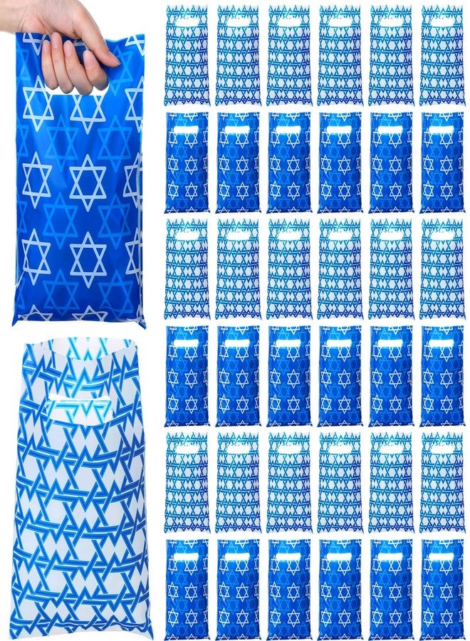 GliCraft 100 Pcs Happy Purim Gift Bags with Handles Reusable Star of David Treat Bags Small Plastic Snack Goodies Treat Candy for Hanukkah Purim Passover Party Favor Supplies 9.84''x6.5'' - Image 1