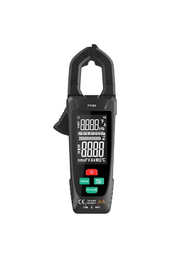FY382 Smart Clamp Meter True RMS 9999 Counts Digital Multimeter Temperature Tester LCD Screen AC DC Voltage AC Current Detector with LED Flashlight Multifunction Voltage Meter Capacitance - Image 1