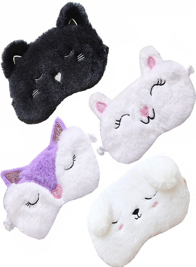 Yosbabe 4 Pack Cute Animal Sleep Mask for Girls Soft Plush Blindfold Cute Cat Dog Fox Rabbit Eye Cover Eyeshade Sleeping Masks for Kids Teens Girls Women Men - Image 1