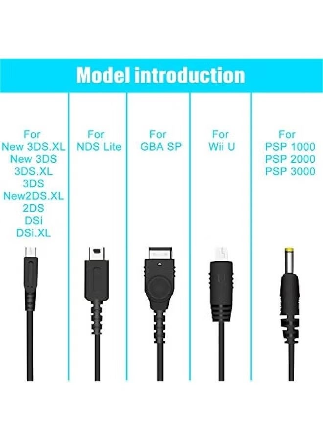 5 in 1 USB Charger Cable Cord for Nintendo NDS Lite/Wii U/New 3DS(XL/LL),3DS(XL/LL),2DS,DSi(XL/LL),NDS/GBA SP(Gameboy Advance sp),PSP 1000 2000 3000 - Image 2