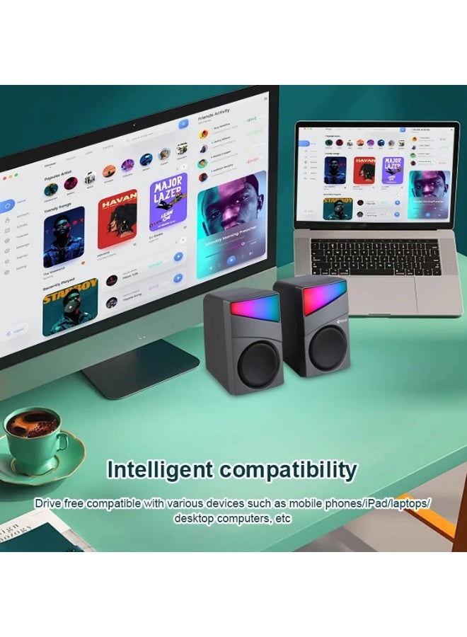 كيسونلي مكبر صوت Kisonli X35 USB ستيريو صغير محمول – 3W × 2 مع إضاءة LED RGB ومشغل موسيقى مثالي للألعاب والهاتف والاستخدام الخارجي - Image 5