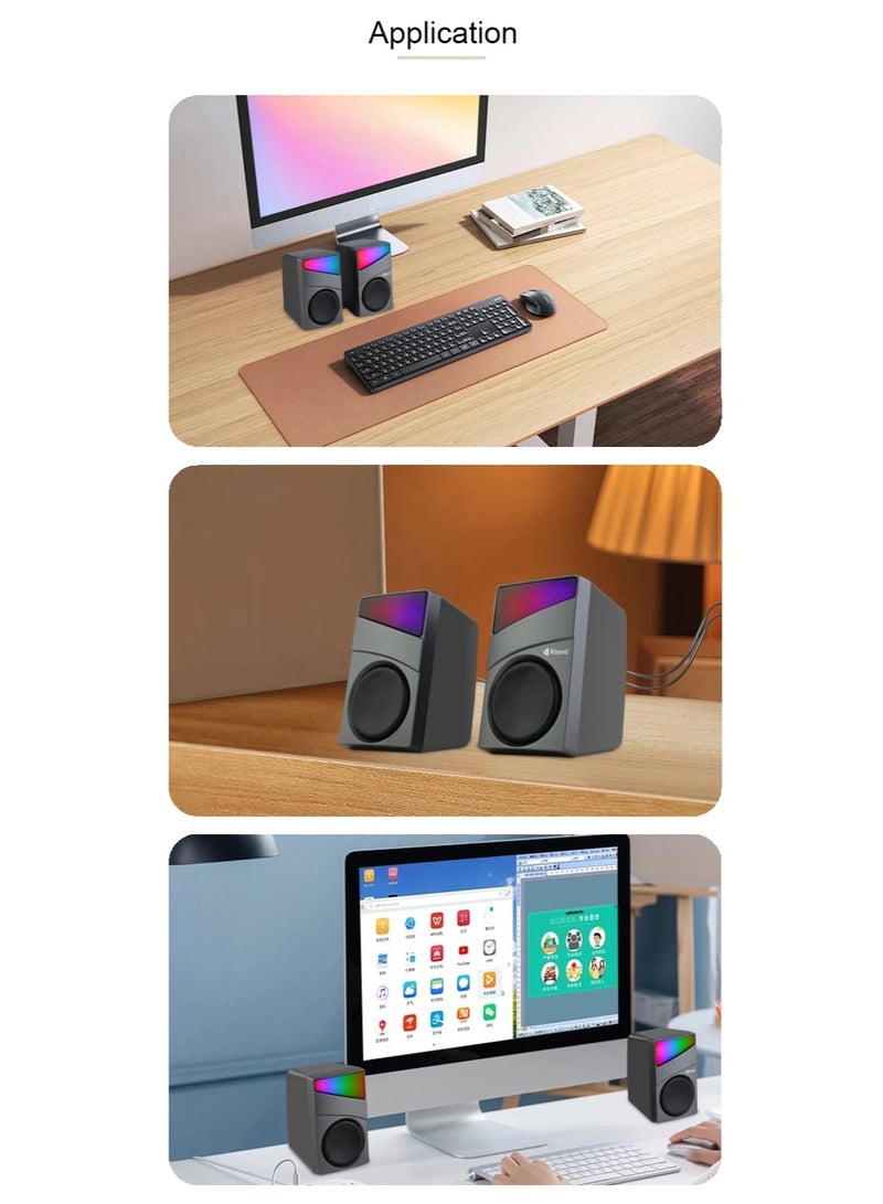 كيسونلي مكبر صوت Kisonli X35 USB ستيريو صغير محمول – 3W × 2 مع إضاءة LED RGB ومشغل موسيقى مثالي للألعاب والهاتف والاستخدام الخارجي - Image 4