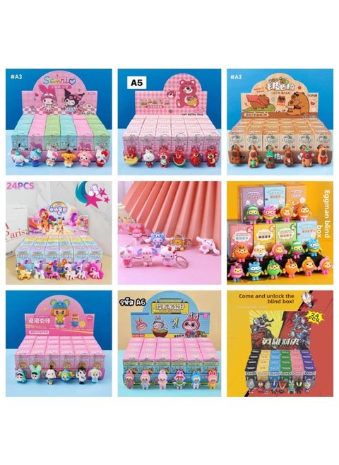 24 Small Box Little Marberry Sanrio Blind Box Doll Pendant Chattering Internet Celebrant Birthday Gift Store Stall-Color:Random 72 Boxes [sanrio + Egg Boy + Ultraman] Including Keychain