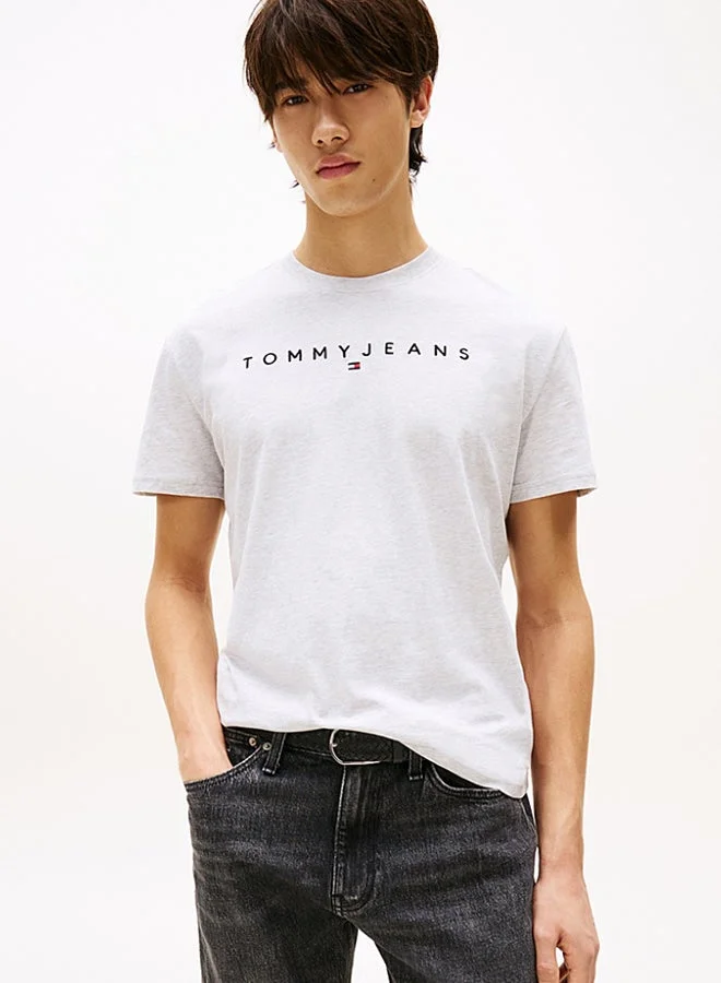 Linear Logo Embroidery Crew Neck T-Shirt