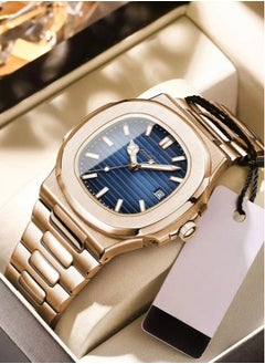 Gold bracelet with blue dial