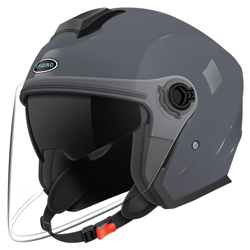 SanQing Motorcycle Open Face Helmet Adult 34 Half Helmets for MotorBike Scooter Biker Men Women DOT Approved Grey Medium - Image 2