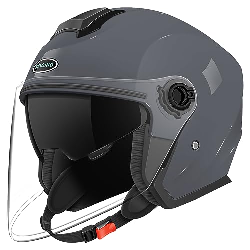SanQing Motorcycle Open Face Helmet Adult 34 Half Helmets for MotorBike Scooter Biker Men Women DOT Approved Grey Medium - Image 1