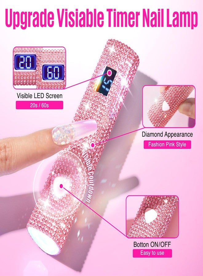 MEFA UV Light for Gel Nails, Pink Glitter Handheld Nail Lamp Visible LED Timer Touch Screen, Cordless Nail Light for Gel Nail Polish Stickers Strips, Gifts for Women - Image 2