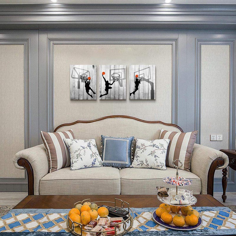 TTHYUEWS Black and white Canvas Wall Art for living room bathroom and bedroom kitchen wall decor artwork Canvas Prints play basketball sport painting 12" x 16"3 Piece Modern framed office Home decorations - Image 4