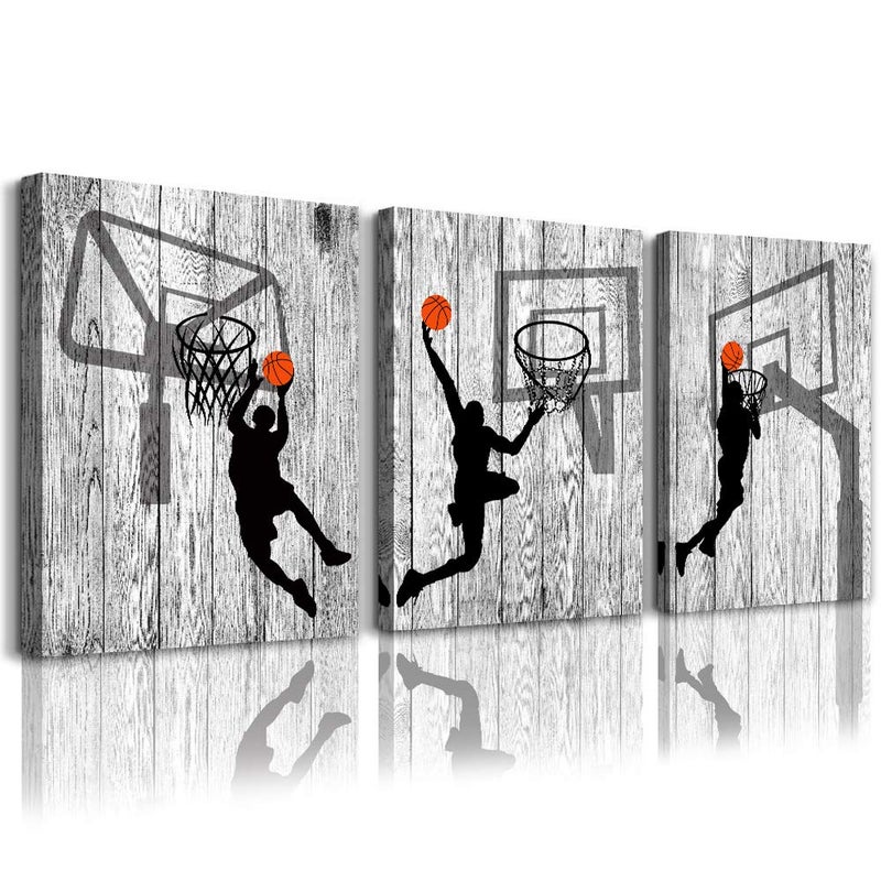 TTHYUEWS Black and white Canvas Wall Art for living room bathroom and bedroom kitchen wall decor artwork Canvas Prints play basketball sport painting 12" x 16"3 Piece Modern framed office Home decorations - Image 1