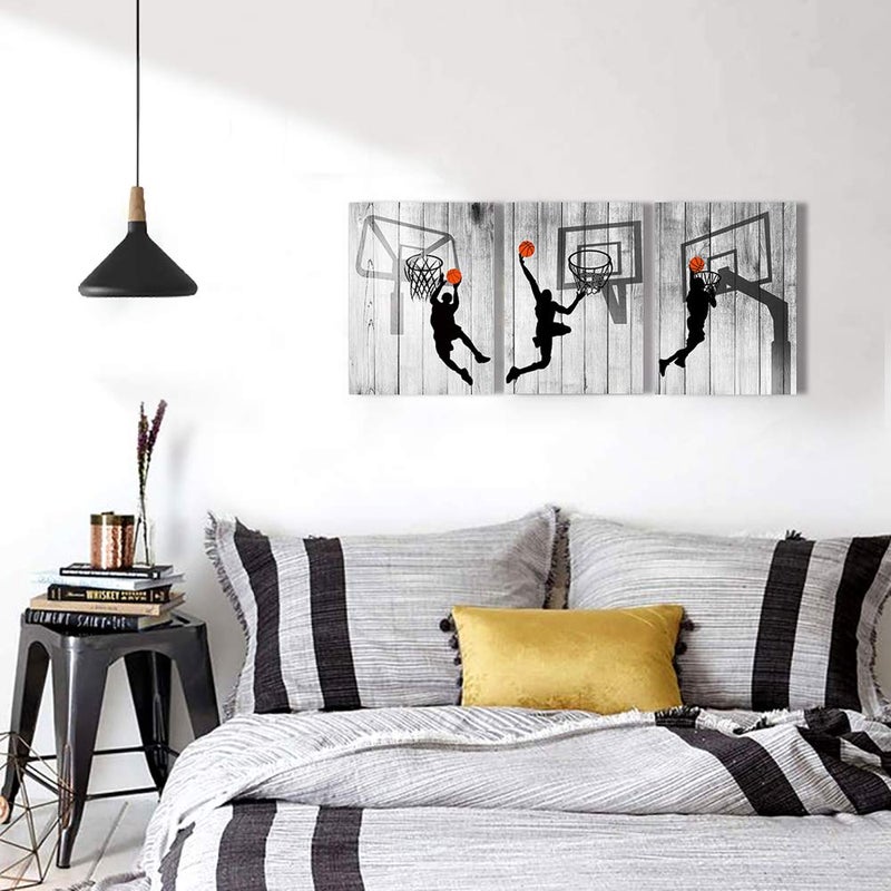 TTHYUEWS Black and white Canvas Wall Art for living room bathroom and bedroom kitchen wall decor artwork Canvas Prints play basketball sport painting 12" x 16"3 Piece Modern framed office Home decorations - Image 5