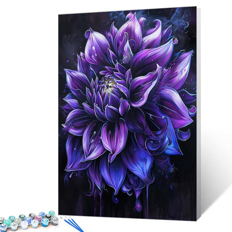 Tucocoo Dark Purple Dahlia Flowers Paint by Number Black Background Painting DIY Painting on Canvas with Brushes Acrylic Paints Gothic Paint by Numbers for Adults and Kids Beginner 16x20 Inchwithout Frame - Image 3