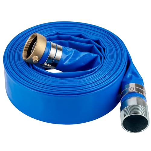 Eastrans 1.5" x 50' Heavy Duty Discharge Hose with NPT Pin Lug and Nipple Fittings, Reinforced BLue PVC Pool Backwash Hose, Connect To Pump and Pipe Threaded Outlet - Image 1